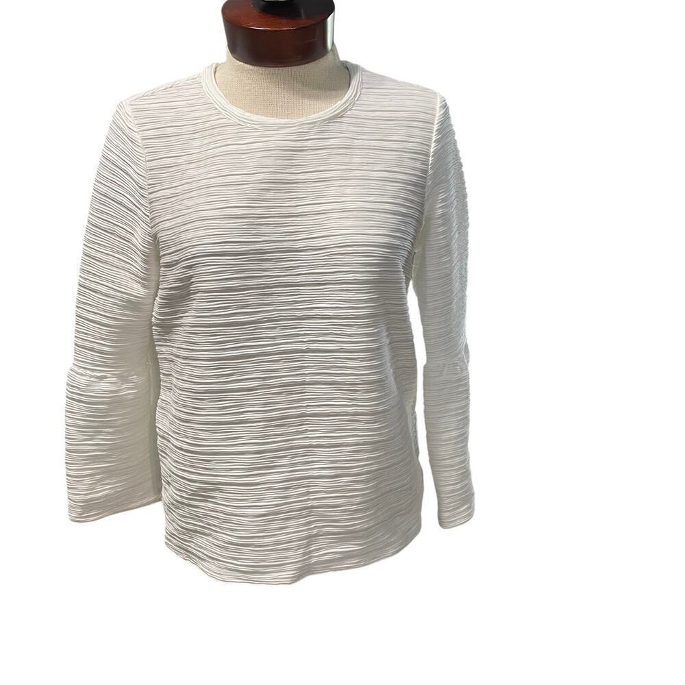Elle White Textured Top Size Small Womens Blouse Stretch Office Casual